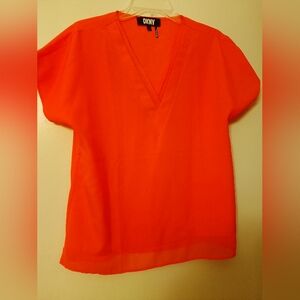 Orange DKNY V neck blouse